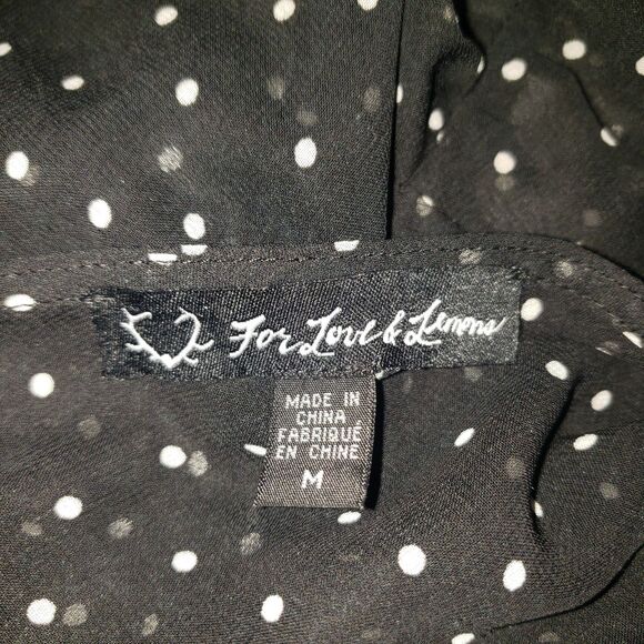 FOR LOVE & LEMONS Black White Dots Semi Sheer Long Sleeve Top Womens Size Medium - Picture 4 of 9